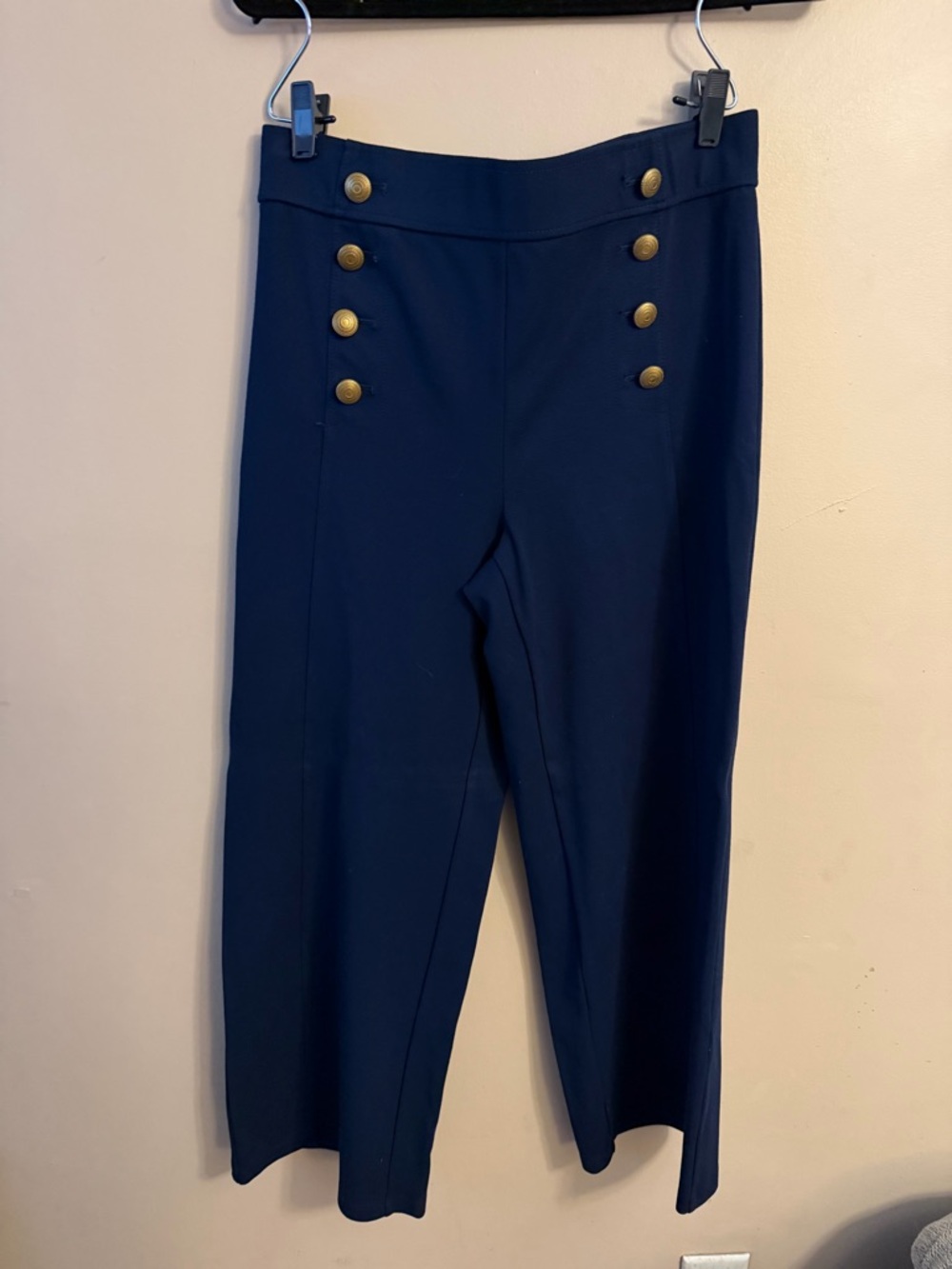LOFT Navy High-Waist Button-Front Wide Leg Pants